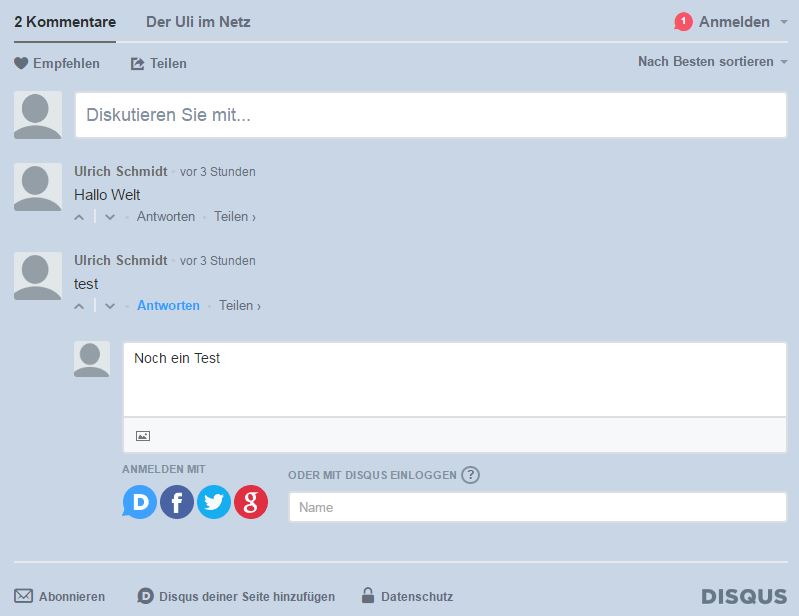 Screenshot Disqus for Articles
